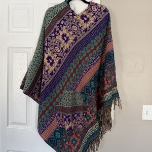 Darn Good Multicolor Bohemian The Nanda Hooded Poncho Shawl Top